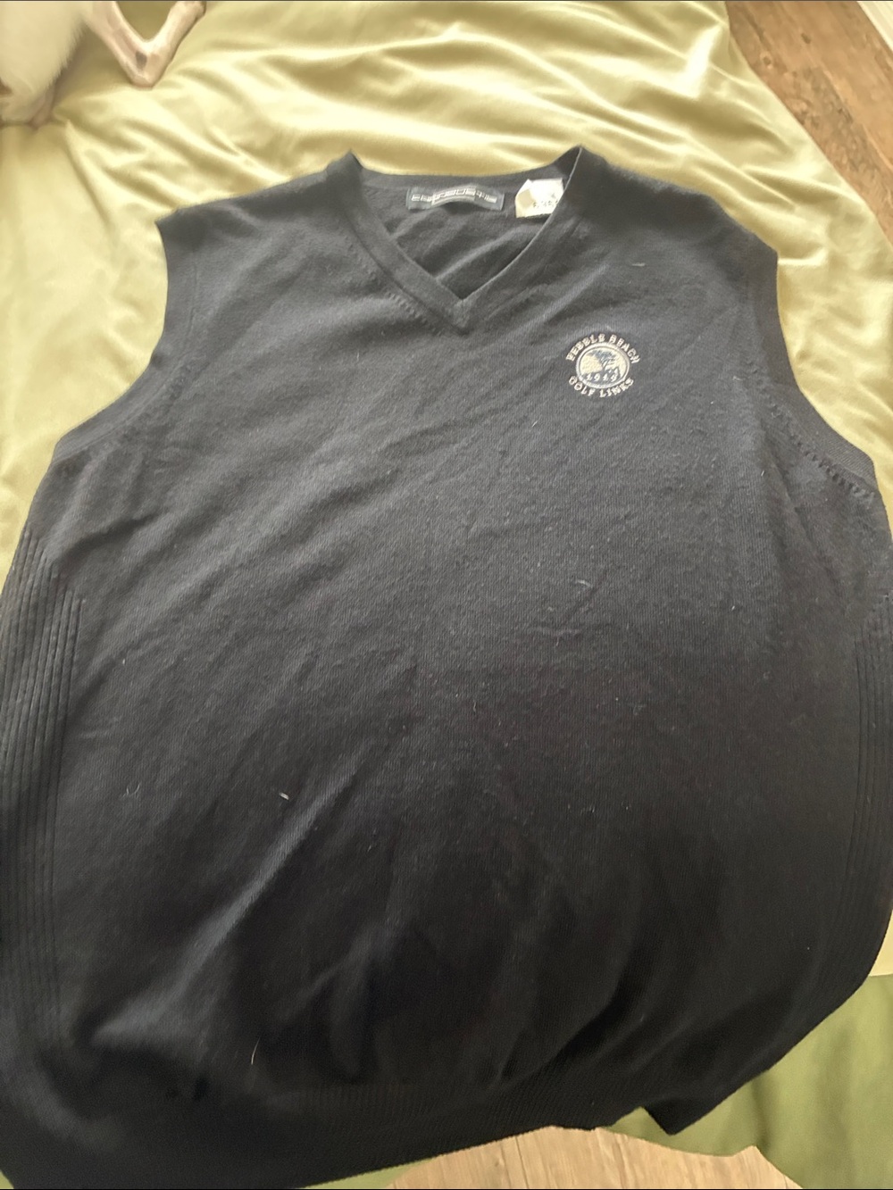Men's Black V-Neck Sweater Vest with Crest